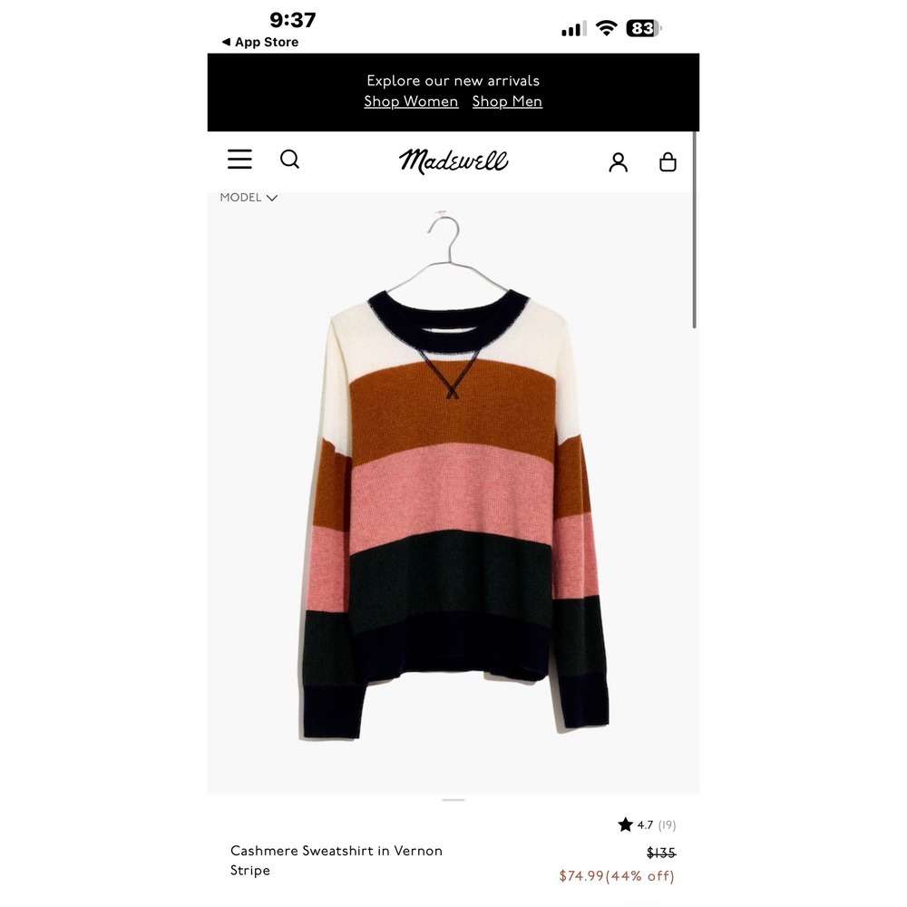 Madewell Womens 100% Cashmere Striped Crewneck Sweater Multi Color Size L - Picture 7 of 7